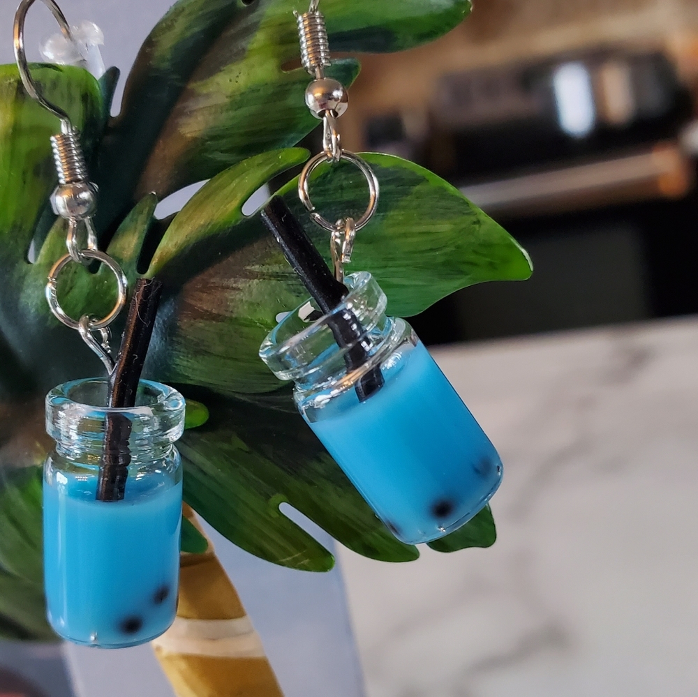 Blue Boba Tea Earrings - Picture 3 of 9